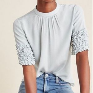 Anthro NWT Current Air baby blue blouse, pintucks, exaggerated ruffled sleeves